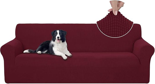 U-NICE HOME 4 Seater Stretch Couch Cover Sofa Cover Washable Sofa Slipcover Furniture Protector for 3 Cushion Couch Sofa Pet Friendly, Burgundy