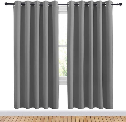 NICETOWN Bedroom Curtains Blackout Drapery Panels, Three Pass Microfiber Thermal Insulated Solid Ring Top Blackout Window Curtains/Drapes (Two Panels, 70 x 72 inches, Silver Grey)
