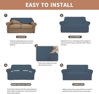 Easy-Going 100% Waterproof Couch Cover, Dual Waterproof Sofa Cover, Stretch Jacquard Sofa Slipcover, Leakproof Furniture Protector for Kids, Pets, Dog and Cat (Sofa, Bluestone)