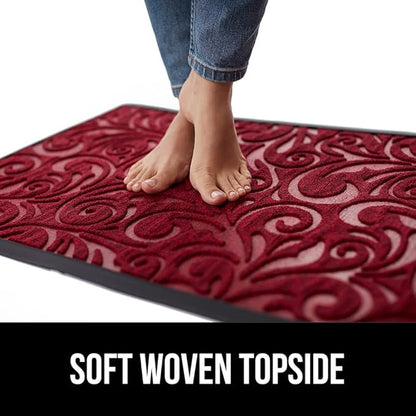 GORILLA GRIP 100% Waterproof All-Season WeatherMAX Doormat US Designed Natural Rubber, Stain and Fade Resistant, Low Profile Indoor Outdoor Door Mats, Easy Clean Patio Mat, 29x17, Red Vintage Wine