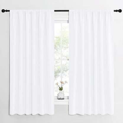 NICETOWN White Curtains, 50% Light Blocking Curtain Panels for Bedroom, Home Decoration Easy-Care Solid Rod Pocket Draperies/Drapes, Window Covering for Kitchen (2 Panels, 62 by 63, White)