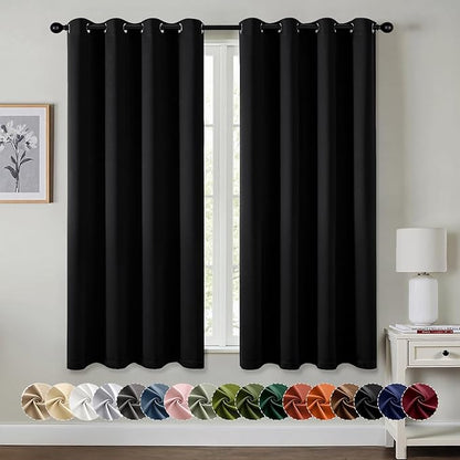 MIULEE Black Blackout Curtains for Bedroom Living Room 63 Inches Long 2 Panels, Thermal Insulated Room Darkening Drapes Solid Grommet Noise Reduction Light Blocking Window Treatments 50x63 Inch