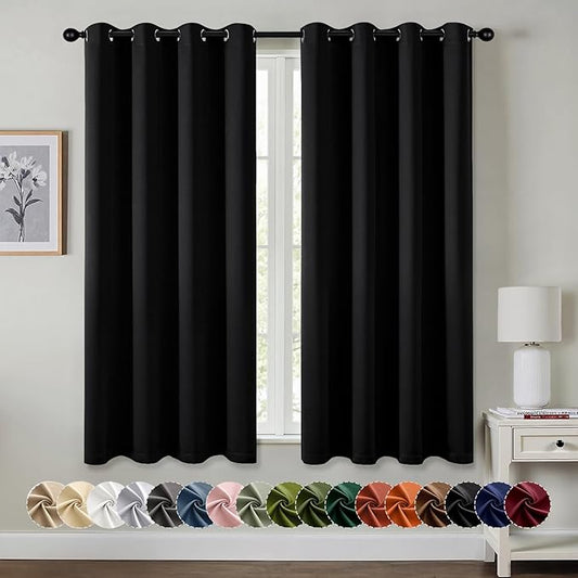 MIULEE Black Blackout Curtains for Bedroom Living Room 63 Inches Long 2 Panels, Thermal Insulated Room Darkening Drapes Solid Grommet Noise Reduction Light Blocking Window Treatments 50x63 Inch