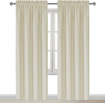 DWCN Blackout Curtains for Bedroom – Rod Pocket Thermal Insulated Noise Reducing Noise Reducing Drapes for Living Room, W 42 x L 84 Inch, 2 Panels, Light Beige