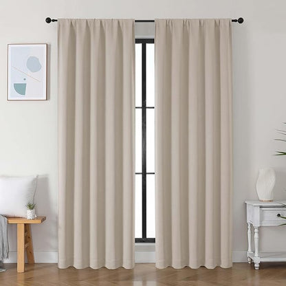 Simplebrand Ava Biscotti Beige Blackout Curtains for Bedroom 84 Inch Length 2 Panels Set, Solid Thermal Insulated Privacy Nursery Window Treatment Curtains Blackout Drapes, W50 x L84 Inch