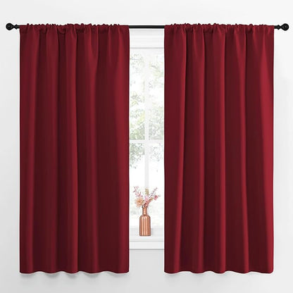 NICETOWN Christmas Burgundy Blackout Curtains and Drapes - Soft Fabric Thermal Insulated Solid Rod Pocket Room Darkening Draperies for Window (2 Panels, 52 inches Width by 63 inches Length)