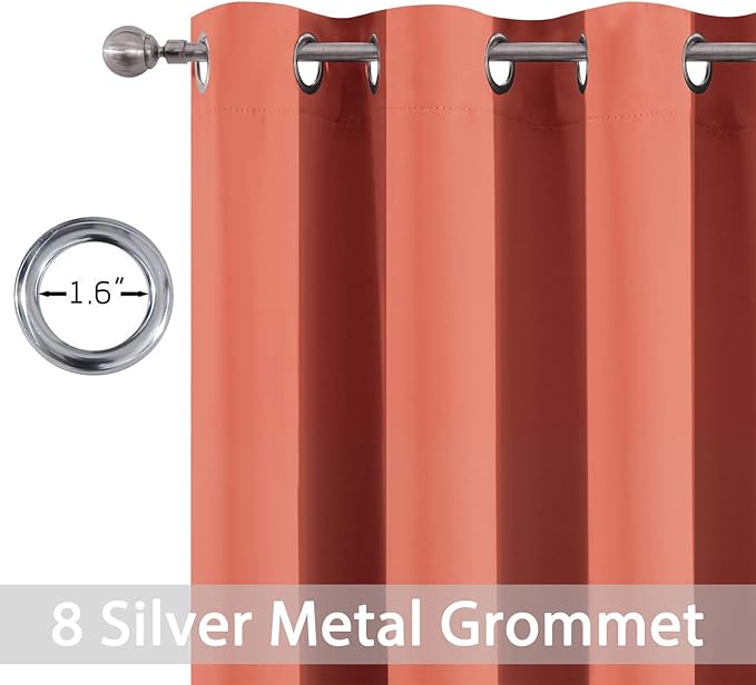 Yakamok Blackout Curtains 84 Inches Long Coral Room Darkening Thermal Insulated Solid Grommet Top Window Treatment Drapes Curtain for Bedroom Living Room 52x84 inch, Coral Orange, 2 Panels