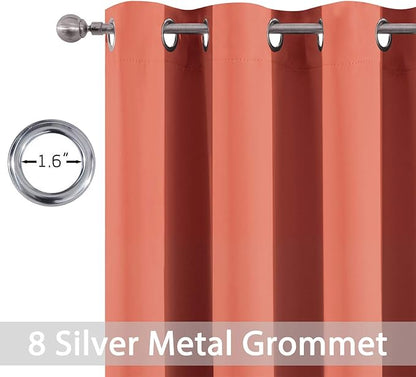 Yakamok 96 inch Long Solid Blackout Curtains with Grommet, Room Darkening Thermal Insulated Window Drapes for Bedroom (52x96 Inch, Coral Orange, 2 Panels)