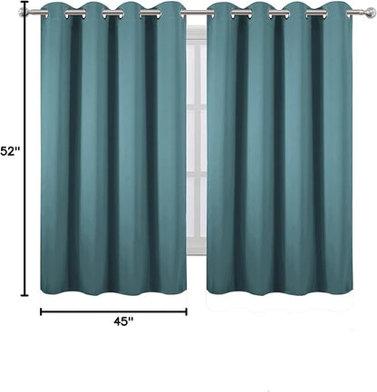 LEMOMO Blackout Curtains 52 x 45 inch/Sea Teal Curtains Set of 2 Panels/Thermal Insulated Room Darkening Bedroom Curtains