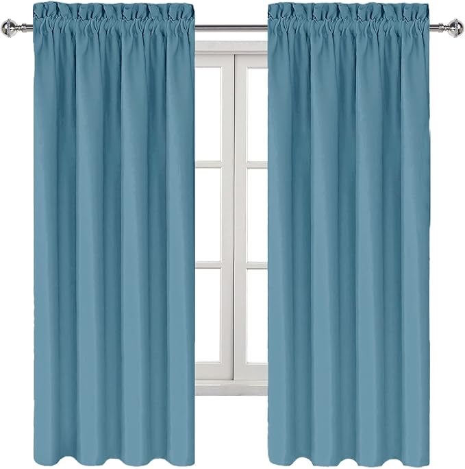 DWCN Blackout Curtains for Living Room Thermal Insulated, Energy Saving & Noise Reducing Bedroom Curtains, Stone Blue, W 38x L 63 Inch, Set of 2 Rod Pocket Curtain Panels