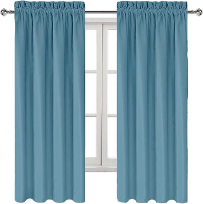 DWCN Blackout Curtains for Living Room Thermal Insulated, Energy Saving & Noise Reducing Bedroom Curtains, Stone Blue, W 42x L 63 Inch, Set of 2 Rod Pocket Curtain Panels