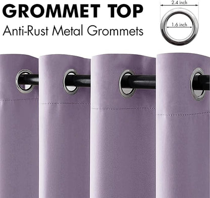 MIULEE Blackout Room Darkening Curtains Thermal Insulated Drapes Solid Window Treatment Set Grommet Top Light Blocking Curtain for Living Room/Bedroom 2 Panels 52 x 84 inch Length Lilac