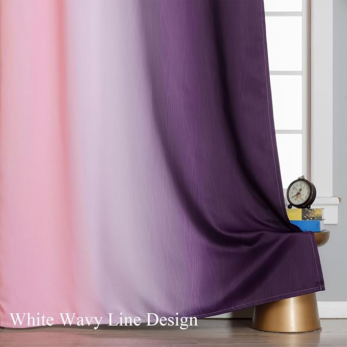 Estelar Textiler Pink and Purple Ombre Short Blackout Curtains 36 Inch Long, Thermal Insulated Grommet Small Half Window Drapes for Cafe/Basement/RV Camper/Kitchen, 52Wx36L, 2 Panels