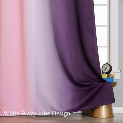 Estelar Textiler Pink and Purple Ombre Short Blackout Curtains 36 Inch Long, Thermal Insulated Grommet Small Half Window Drapes for Cafe/Basement/RV Camper/Kitchen, 52Wx36L, 2 Panels