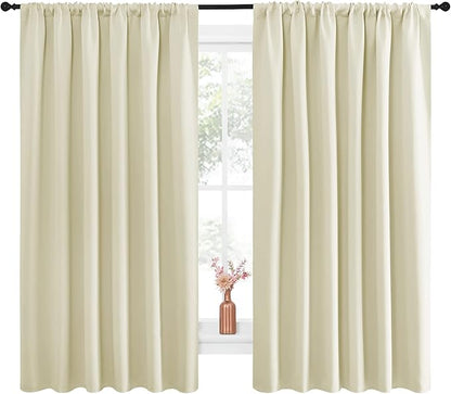 NICETOWN Blackout Curtains for Bedroom, Home Decorations Thermal Insulated Solid Rod Pocket Blackout Drapes for Cafe (Beige, One Pair, 70 x 63-inch)