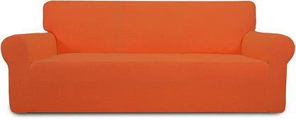 Easy-Going Stretch Oversized Sofa Slipcover 1-Piece Sofa Cover Furniture Protector Couch Soft with Elastic Bottom for Kids, Polyester Spandex Jacquard Fabric Small Checks Orange