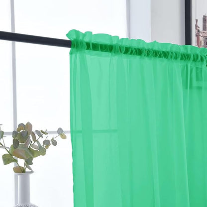SpaceDresser Basic Rod Pocket Sheer Voile Window Curtain Panels Grass Green 1 Pair 2 Panels 52 Width 90 Inch Long for Kitchen Bedroom Children Living Room Yard（Grass Green, 52W x 90L）