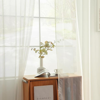 youleyar Solid Sheer Rod Pocket Curtain Voile Draperies 2 Panels White Beige Black Grey Coffee 70 Inch Width 84 Inch Long 1 Pair for Kitchen Bedroom Children Living Room Yard(Ivory,70Wｘ84L)