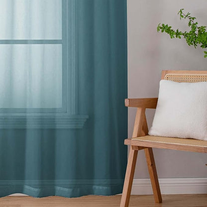 Sheer Dusty Blue Curtains for Bedroom Living Room 54 Inch Length 2 Panels Set, Solid Soft Airy Light Filtering Window Treatments, Modern Rod Pocket Drapes, Dusty Blue, 42" Wx54 L Inches