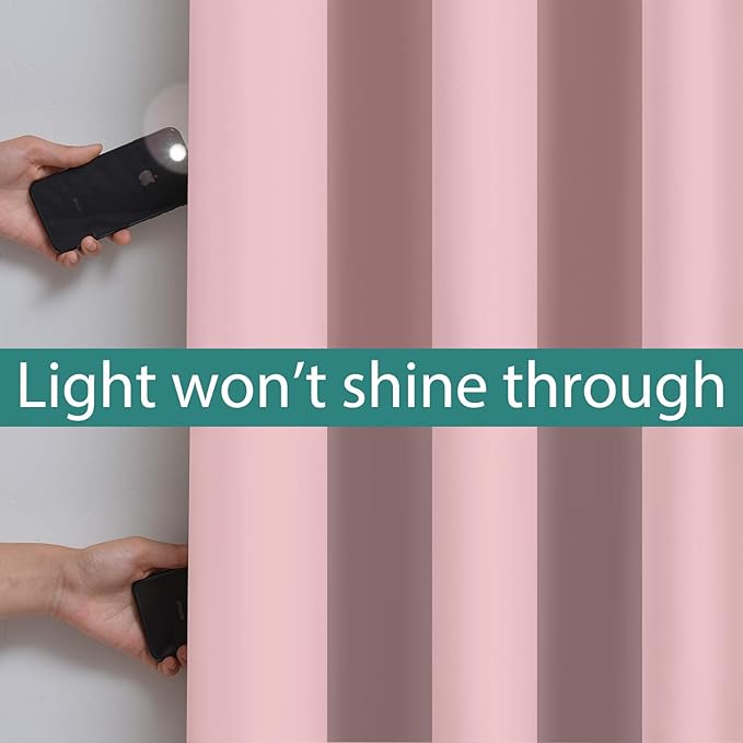 Yakamok Full Blackout Curtains 84 Inches Long,Blackout Curtain Panels for Bedroom, 2 Thick Layers Grommet Top Thermal Insulated Drapes with Black Liner for Living Room(Pink, Set of 2)