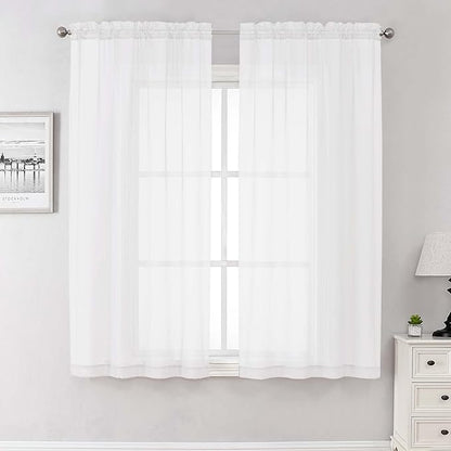 Lecloud White Sheer Curtains 68 Inch Length 2 Pcs, Voile Dual Rod Pocket Living Room Curtains for Bedroom, Elegant Window Treatments with Light Filtering Drapes for Bathroom, Each Panel 42" W x 68" L