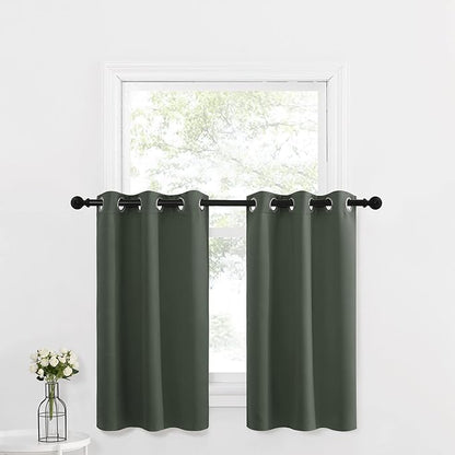 NICETOWN Valances and Tiers for Bathroom, Kitchen Farmhouse Style Short Curtain Shade Privacy Room Darkening Window Dressing Casual Curtain Drapes for Christmas, 2 Panels, W42 x L36, Dark Mallard