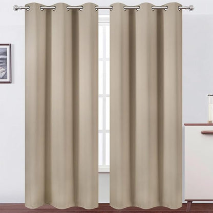LEMOMO Khaki Thermal Blackout Curtains/42 x 95 Inch/Set of 2 Panels Room Darkening Curtains for Bedroom