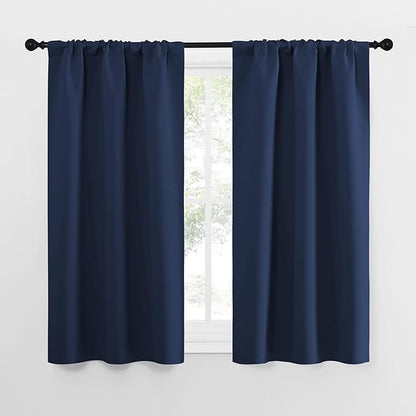 NICETOWN Kitchen Curtains, Short Blackout Curtains & Drapes, Thermal Insulated Blackout Curtain Panels for Kids Room, Play Room (Navy, 29" Wide by 50" Long, 2 PCs)