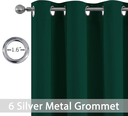 Yakamok Dark Green Blackout Curtains for Bedroom, Room Darkening Thermal Insulated Grommet Window Curtains, Light Blocking Blackout Drapes for Living Room, 38Wx54L inch,2 Panels
