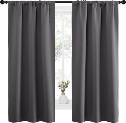 NICETOWN Grey Window Curtains for Bedroom - Home Decoration Thermal Insulated Rod Pocket Blackout Blinds & Drapes for Small Windows (Gray, 2 Panels, W34 x L63 -Inch)