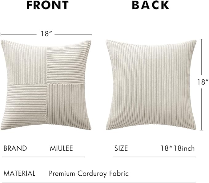 MIULEE Beige Decorative Throw Pillow Covers 18x18 Inch for Couch Bed Sofa Pack of 2 Boho Neutral Farmhouse Throw Pillows Soft Cross Corduroy Patchwork Textured Cushion Cases
