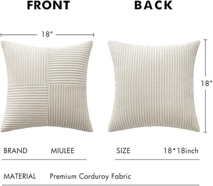 MIULEE Beige Decorative Throw Pillow Covers 18x18 Inch for Couch Bed Sofa Pack of 2 Boho Neutral Farmhouse Throw Pillows Soft Cross Corduroy Patchwork Textured Cushion Cases