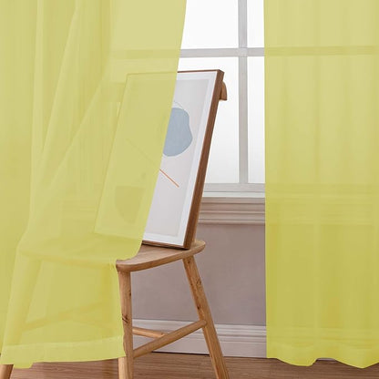 Chyhomenyc Sheer Lemon Curtains 90 inches Long 2 Panels, Light Filtering Soft Airy Solid Elegant Voile Window Treatment Drapes for Bedroom Living Room, 42Wx90L Inches