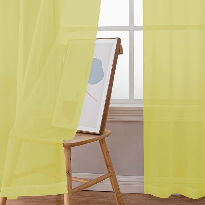 Chyhomenyc Lemon Sheer Curtains 45 Inch Long 2 Panels, Light Filtering Short Soft Airy Short Cafe Curtains, Modern Rod Pocket for Dinning Living Room Bedroom, 42Wx45L Inches