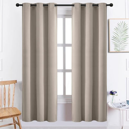 Yakamok Room Darkening Natural Blackout Curtains Thermal Insulated Grommet Curtain Panels for Bedroom, 38W x 72L, Natural, 2 Panels