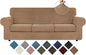 WEERRW 4 Pieces Polyester and Spandex High Stretch Couch Covers for 3 Cushion Couch Sofa Slipcovers, Furniture Protector with Non Slip Elastic Bottom, Feature Soft and Thick Plush Fabric, Camel, Large
