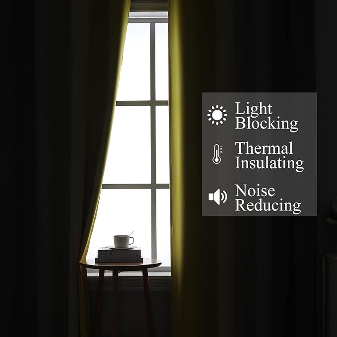 Estelar Textiler Yellow and Grey Blackout Curtains 108 Inches Long, Thermal Insulated Drapes for Bedroom, Full Light Blocking Energy Saving Long Curtains for Living Room, 52Wx108L, 2 Panels