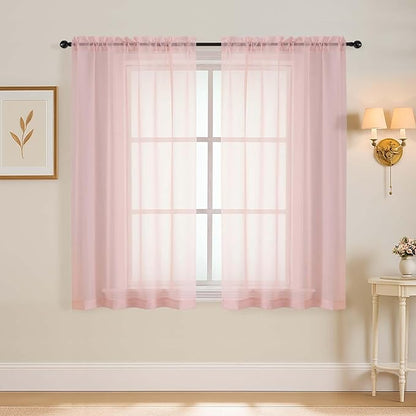 Blush Pink Window Sheer Curtains 54 inch Length, Soft Airy Light Filtering Sheer Curtain 2 Panels Set, Dual Rod Pocket Gauze Drapes for Living Room Bedroom, 2x42Wx54L Inches
