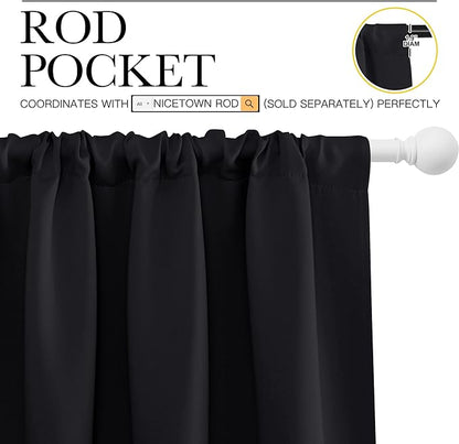 NICETOWN Black Out Window Curtains - Solid Home Decor Thermal Insulated Blackout Drapes/Draperies for Bedroom, Privacy Assured Window Treatment (2 Panels, 52 inches Wide by 95 inches Long)