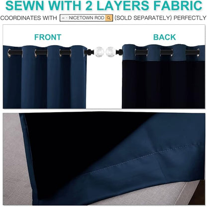 NICETOWN 100% Blackout Curtain Panels, Thermal Insulated Black Liner Curtains for Nursery Room, Noise Reducing and Cold Blocking Drapes for Windows (Navy Blue, Set of 2, 70-inch Wide by 63-inch Long)