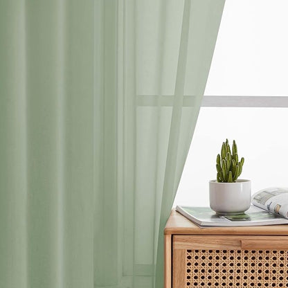Sheer Sage Green Curtains for Bedroom Living Room 54 Inch Length 2 Panels Set, Solid Soft Airy Light Filtering Window Treatments, Modern Rod Pocket Drapes, Sage Green, 42" Wx54 L Inches