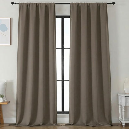 Simplebrand Blackout Extra 10ft Curtains for Patio 120 Inches Long 2 Panels Set, Solid Thermal Insulated Energy Saving Rod Pocket Window Treatment Curtains Blackout Drapes, 50" Wx120 L, Latte