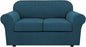 H.VERSAILTEX 3 Piece Stretch Sofa Covers for 2 Cushion Loveseat Couch Covers for Living Room Sofa Slipcovers (Base Cover Plus 2 Seat Cushion Covers) Thicker Jacquard Fabric(Medium Sofa, Deep Teal)