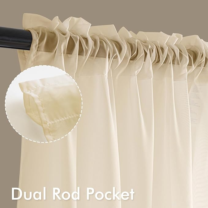 MIULEE Butter Cream Sheer Curtains 63 Inches Long, 4 Panels Set, Rod Pocket Voile Drapes Light Filtering and Semi Transparent, Elegant Window Treatments for Bedroom Living Room,42 x 63 Inches