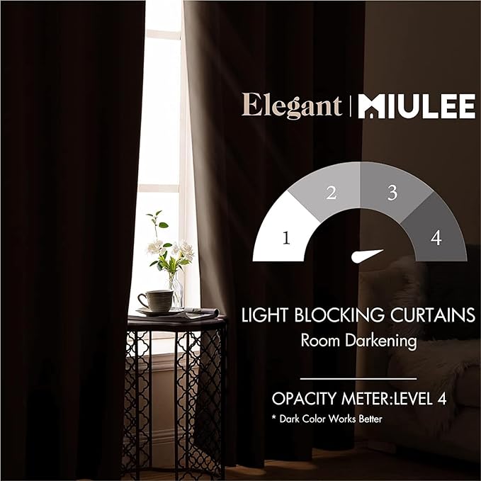 MIULEE Blackout Room Darkening Curtains Thermal Insulated Drapes Solid Window Treatment Set Grommet Top Light Blocking Curtain for Living Room/Bedroom 2 Panels 52 x 84 inch Length Chocolate Brown