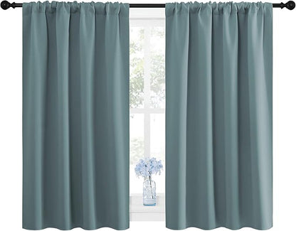 NICETOWN Greyish Blue Blackout Curtains Panels for Window, Thermal Insulated Rod Pocket Blackout Drapes/Draperies for Living Room (2 Panels, W42 x L45 inches)