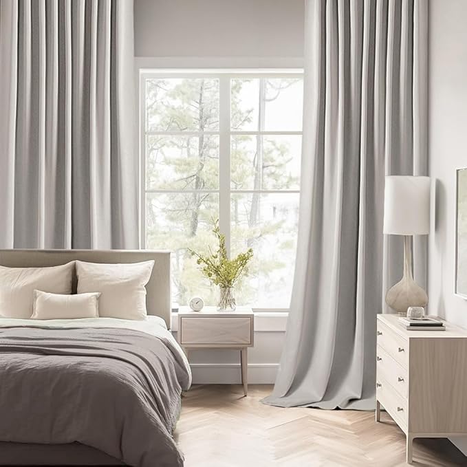 MIULEE Stone Back Tab Blackout Curtain 96 Inch Long 2 Panels Set for Bedroom, Rod Pocket/Pinch Pleat Thermal Insulated Living Room Darkening Pleated Light Blocking Floor to Ceiling Drape