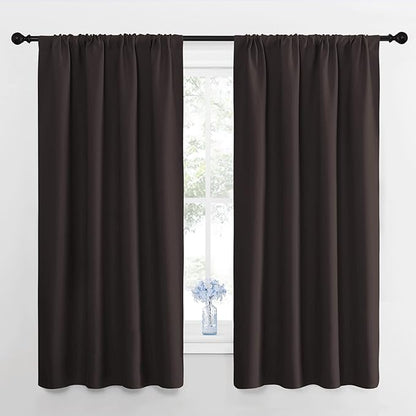 NICETOWN Window Curtains for Bedroom, Toffee Brown, 2 Panels, W42 x L48 -Inch, Home Decoration Thermal Insulated Rod Pocket Blackout Blinds & Drapes for Small Windows