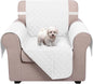 U-NICE HOME Reversible Oversized Chair Covers Quilted Water Repellent Pet Protectors with Elastic Straps(28''Armchair, White/White)