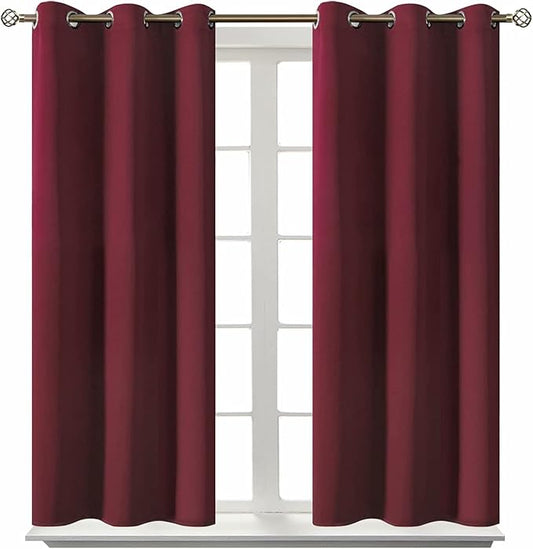 BGment Blackout Curtains for Bedroom - Grommet Thermal Insulated Room Darkening Curtains for Living Room, Set of 2 Panels (38 x 45 Inch, Burgundy)
